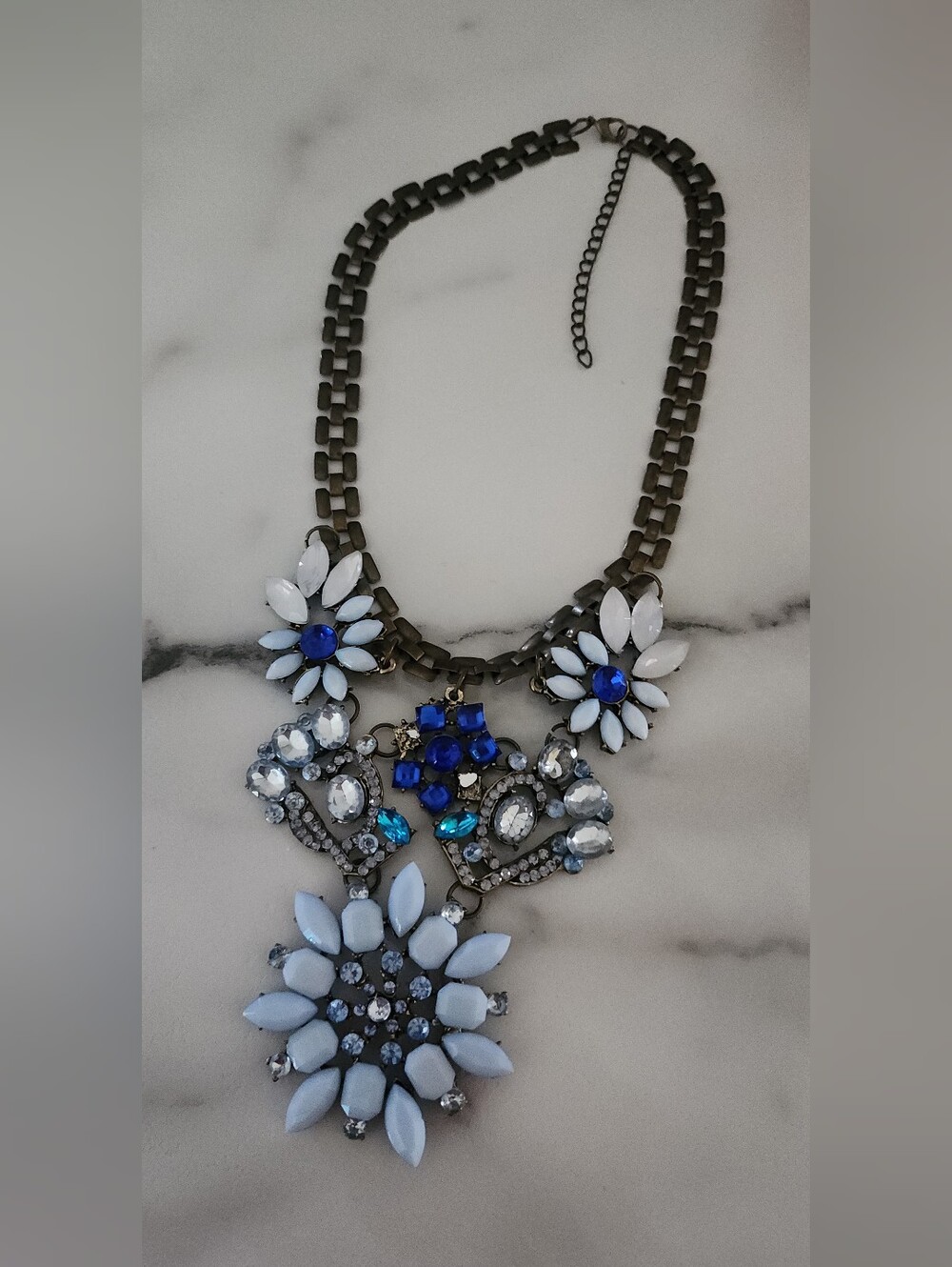 Statement Blue & White Floral Crystal Necklace